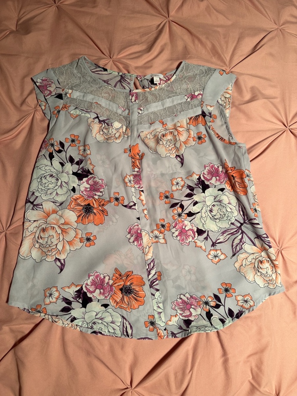 Candie's Floral Lace-Yoke Cap Sleeve Blouse